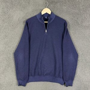 Fedeli Sweater Mens XL Blue 1/4 Zip 100% Merino Wool Long Sleeve Pullover